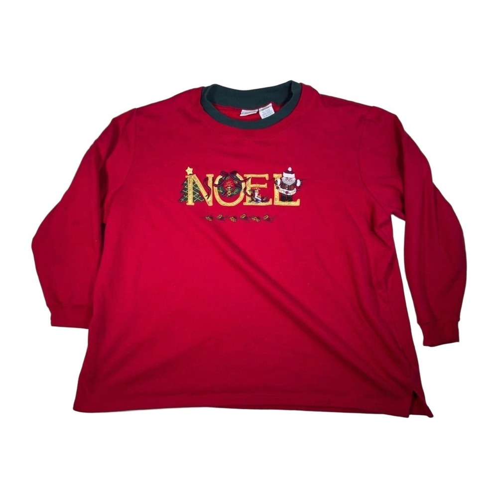 Bobbie Brooks Woman Red Noel Christmas Santa Tree Embroidered Long Sleeve 26W